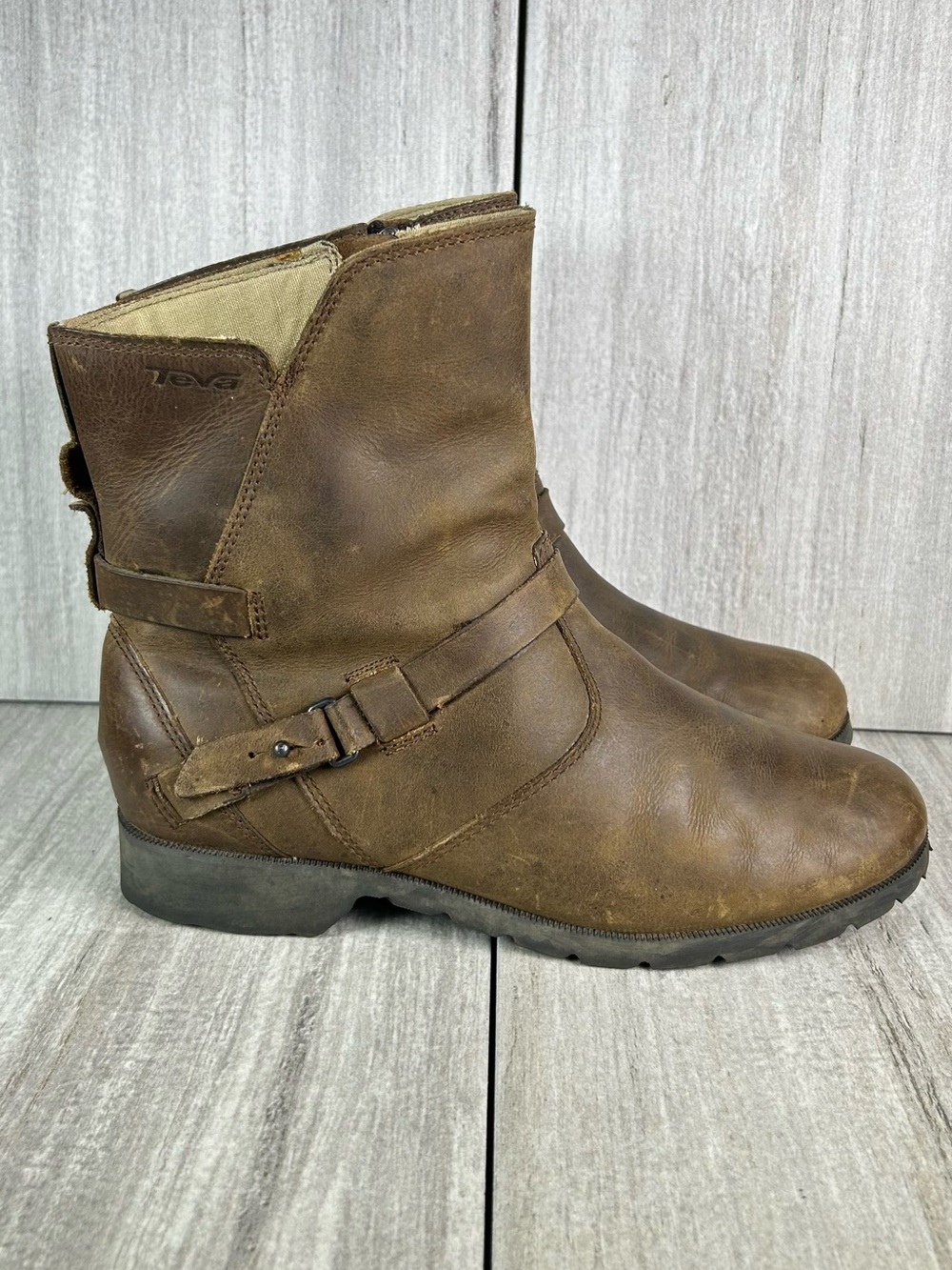 Teva De La Vina Low Brown Side Zip Leather Ankle Boots Women’s Size 8
